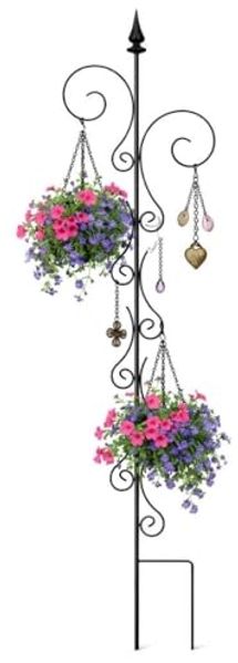 DanDiBo Rankhilfe Rankgitter Metall 145 cm Kletterhilfe Pflanzengitter Kletterpflanzen Erdspieß Bodenstecker 2 Halter Blumenhalter Ranksäule