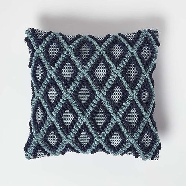 Homescapes Dekokissen Dekokissen Tula mit 3D-Rautenmuster – Kissen 45 x 45 cm, blau-petrol