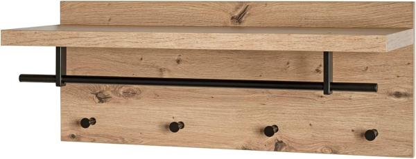 HAKU Möbel Wandgarderobe, MDF, eiche, schwarz, B 75 x T 26 x H 30 cm