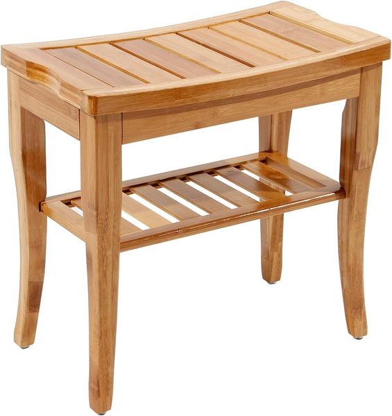 soges Badhocker Badezimmerhocker Massivholzhocker Rutschfester wasserdichter Duschhocker 2 Etagen,KS-HSJ-04