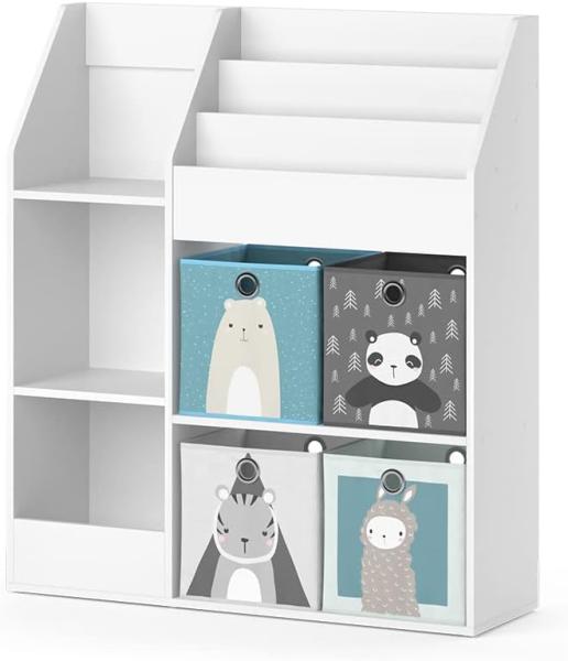 Vicco Kinderregal Bücherregal Wandregal Luigi Weiß 100x114 cm modern Faltbox Kinderzimmer Regal Spielzeugregal Dekoregal Standregal Aufbewahrungsregal Würfelregal Ablage Fach freistehend