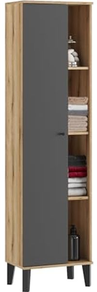 Badezimmer Hochschrank Torsby in grau und Eiche 51 x 190 cm