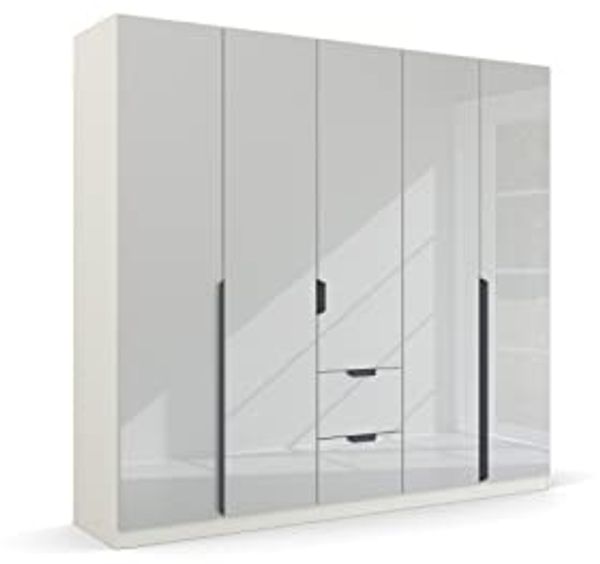 Kleiderschrank Drehtürenschrank Modern | 5-türig | mit Schubkästen | glasweiß / alpinweiß | 226x210