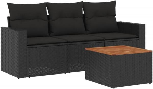 vidaXL 4-tlg. Garten-Sofagarnitur mit Kissen Schwarz Poly Rattan 3223990