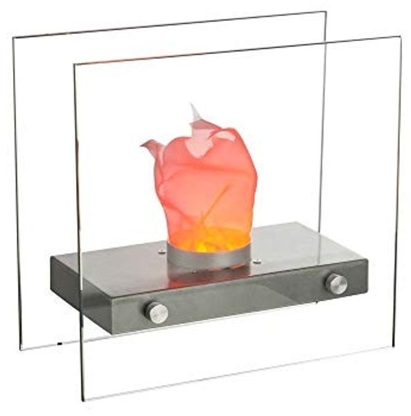 LED Tischlampe Tischfeuer Tischkamin für Wohnzimmer Glas silber Deko 93101