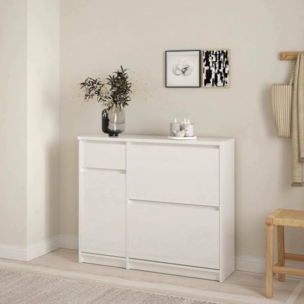 Dmora - Schuhschrank Maxime, Schuhregal, Mehrzweck-Eingangsgarderobe, Möbel für Schuhe, 109x32 h93 cm, Weiß