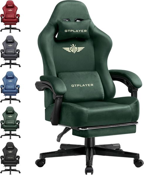 GTPLAYER Gaming Stuhl, Atmungsaktiver Bürostuhl, bürostuhl ergonomisch, Hochwertiger - Stoff, Ergonomischer PC Stuhl, 160° Verstellbare Rückenlehne und ausziehbare Fußstütze, Grün