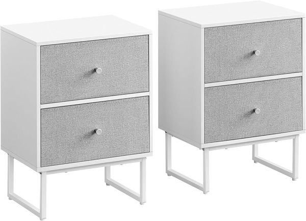 VASAGLE Nachttisch, 2er Set, Beistelltisch mit Stauraum, 2 herausnehmbare Schubladen, Nachtschrank für Schlafzimmer, Wohnzimmer, wolkenweiß-Taubengrau LGS229W14, 30 x 40 x 55 cm (T x B x H)