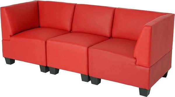 Modular 3-Sitzer Sofa Couch Lyon, Kunstleder ~ rot, hohe Armlehnen