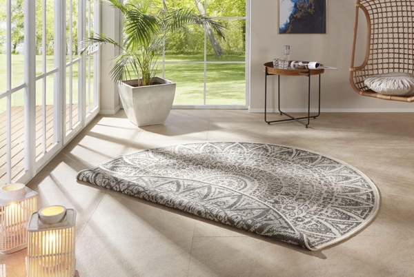 HANSE Home Teppich Lilja Wendeteppich, rund, Höhe: 5 mm, In-& Outdoor, beidseitig, Wetterfest, Balkon, Garten, Wohnzimmer