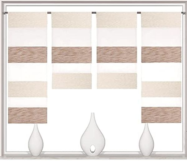 Clever-Kauf-24 Scheibengardine 4-teiliges Mini-Flächenvorhang-Set in beige weiß 2291-13, Stangendurchzug, halbtransparent, Store