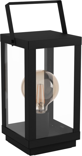 Eglo 43623 Tischleuchte BRADFORD 1 Stahl schwarz, Glas klar E27 1X60W L:16,5cm B:15cm H:37cm mit Kabelschalter