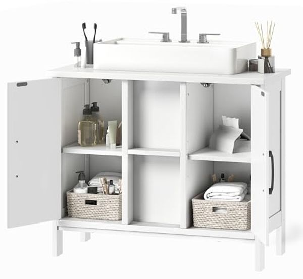 YITAHOME Waschbeckenunterschrank, Standwaschbecken Schrank mit 2 Türen, Waschtisch mit Ablage, Waschbeckenunterschrank mit U-Ausschnitt, Weiß