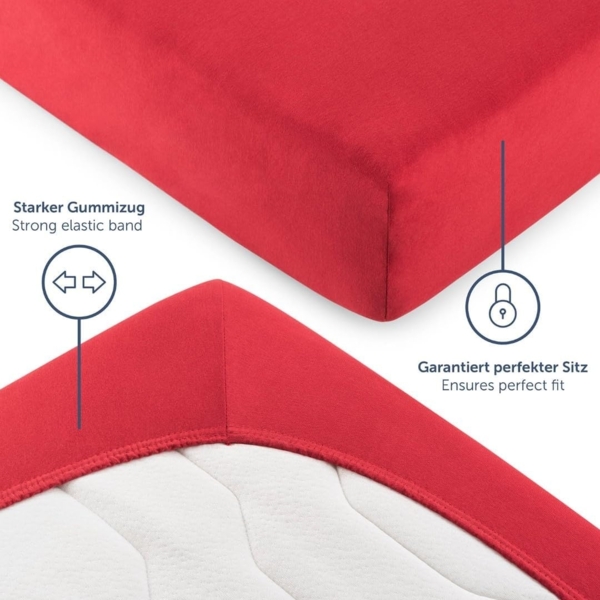Blumtal® Basics Jersey Spannbettlaken 180x200 cm -Oeko-TEX Zertifiziert, 100% Baumwolle Bettlaken, bis 20cm Matratzenhöhe, Rot Bild 4