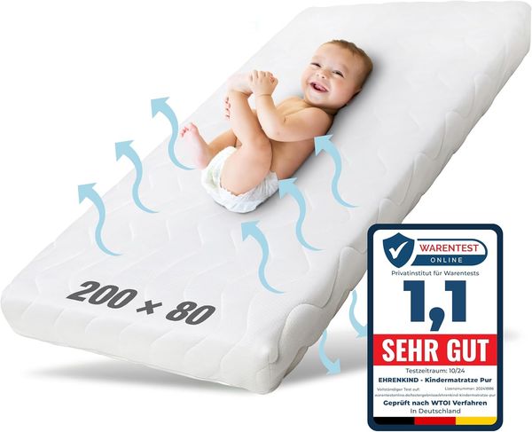 Ehrenkind® Kindermatratze Pur | Baby Matratze 80x200 | Babymatratze 80x200 aus hochwertigem Schaum und Hygienebezug