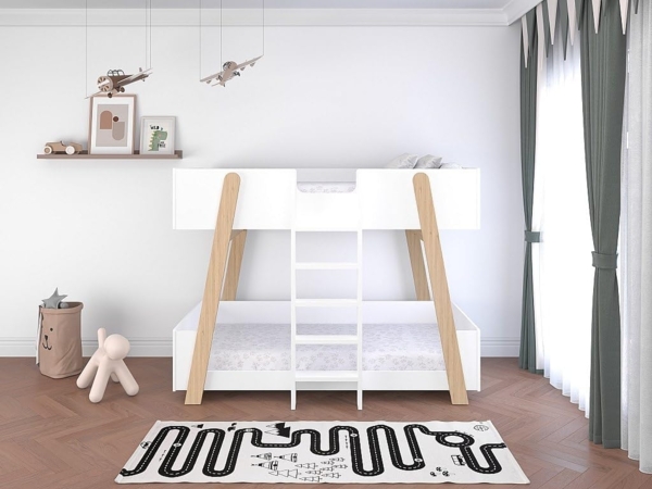 Vente-unique - Etagenbett - 90x190 cm - Weiß und Natur - CORODELA Bild 2