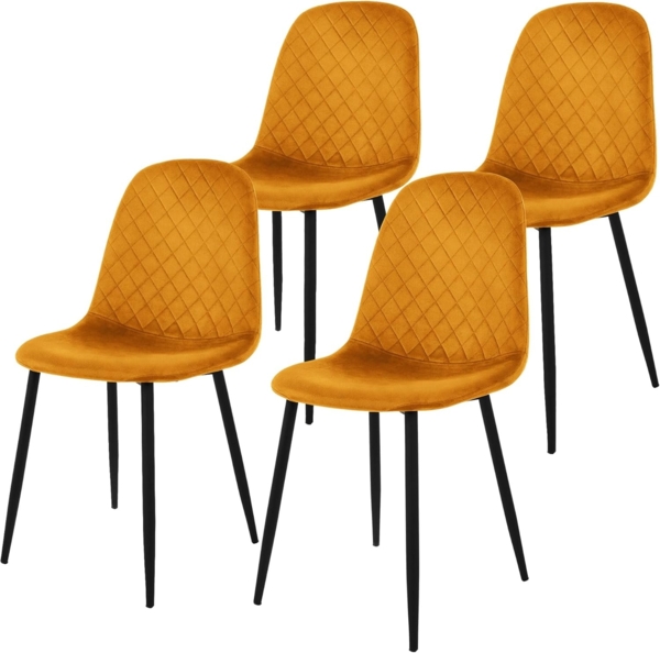 ML-DESIGN Stuhl Esszimmerstuhl mit Rückenlehne, Polsterstuhl mit Metallbeinen (4 St), Wohnzimmerstuhl ergonomisch Gelb mit Samtbezug Küchenstuhl