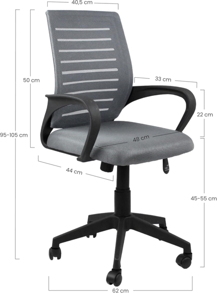 WeHome Futura ergonomischer Bürostuhl, Schreibtischstuhl 62 x 60 x 95 – 105 cm, Bürostuhl mit Armlehnen, gepolsterter Sitz, 360°-Drehung, höhenverstellbar, Basis mit Rollen (Grau) Bild 3