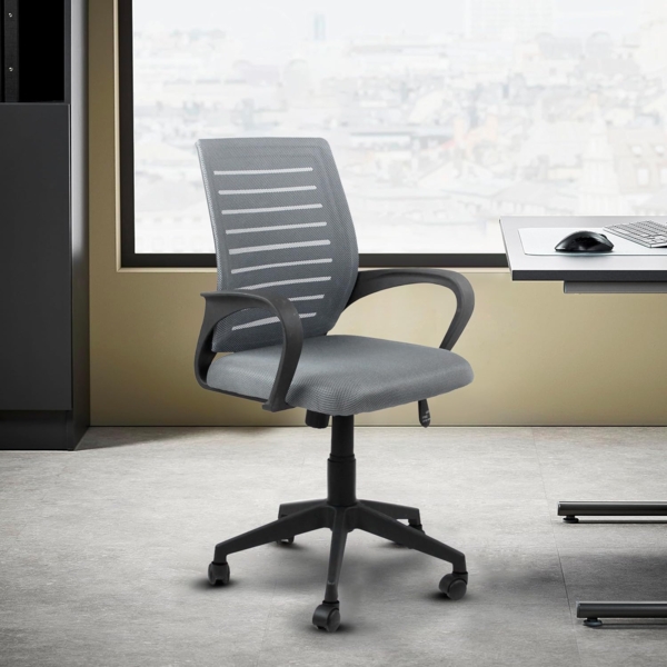 WeHome Futura ergonomischer Bürostuhl, Schreibtischstuhl 62 x 60 x 95 – 105 cm, Bürostuhl mit Armlehnen, gepolsterter Sitz, 360°-Drehung, höhenverstellbar, Basis mit Rollen (Grau) Bild 2