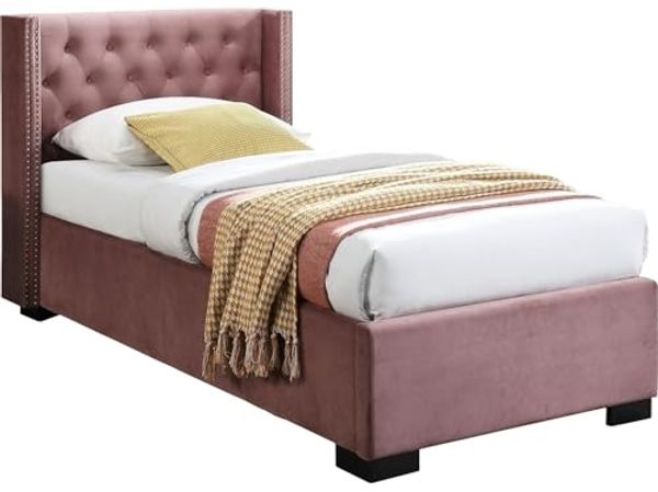 Vente-unique - MASSIMO Bett SamtStoff Puderrosa - B 107,5 cm x H 111 cm x L 214,5 cm