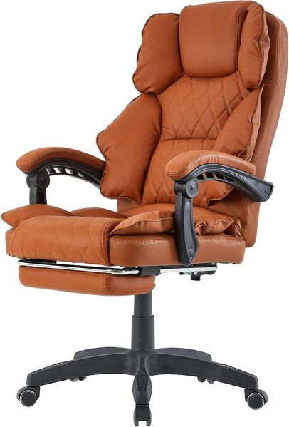 Trisens Schreibtischstuhl Design Bürostuhl Racing Chair Chefsessel Gamingstuhl Fußstütze, Farbe:Braun