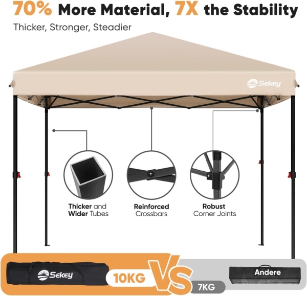 Sekey Pavillon 3x3 mit 4 Seitenteile, Faltpavillon Wasserdicht Stabil Winterfest, Pop Up Pavillon Faltbar für Camping, Festival, Events, Picknicks, Partyzelt Gartenzelt mit 4 Sandsäcke, Khaki Bild 3