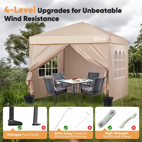 Sekey Pavillon 3x3 mit 4 Seitenteile, Faltpavillon Wasserdicht Stabil Winterfest, Pop Up Pavillon Faltbar für Camping, Festival, Events, Picknicks, Partyzelt Gartenzelt mit 4 Sandsäcke, Khaki Bild 4