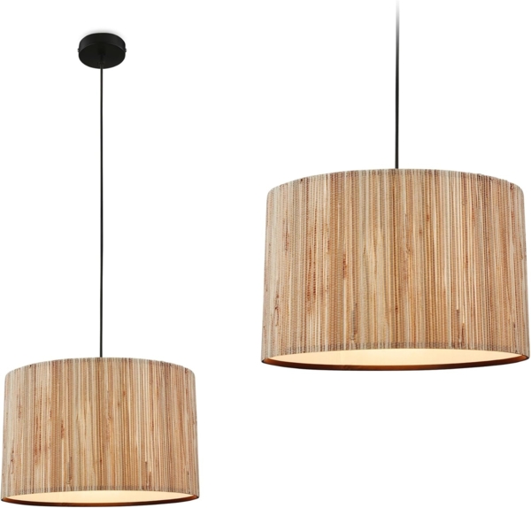 Briloner Leuchten LED Pendelleuchte Hängelampe Natur Stroh Bast 1-&3-flammig 485X, ohne Leuchtmittel, Abhängig vom Leuchtmittel, Hängelampe Natur max. 10W Esszimmer Wohnzimmer Küche
