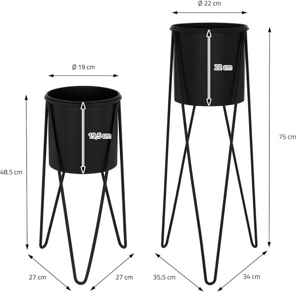ML-DESIGN Blumenständer Pflanzenständer Set aus Metall Pflanztopf Deko Blumenhocker (2 St), Blumentopfständer Schwarz Wetterfeste und robuste Blumentopfhalter Bild 6