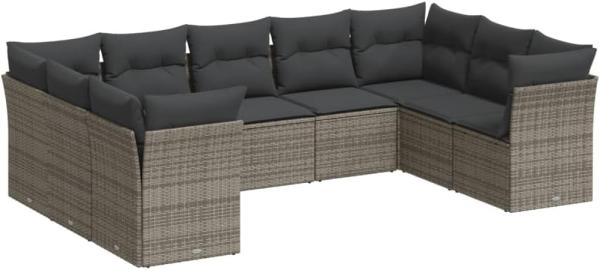 vidaXL 9-tlg. Garten-Sofagarnitur mit Kissen Grau Poly Rattan 3218130