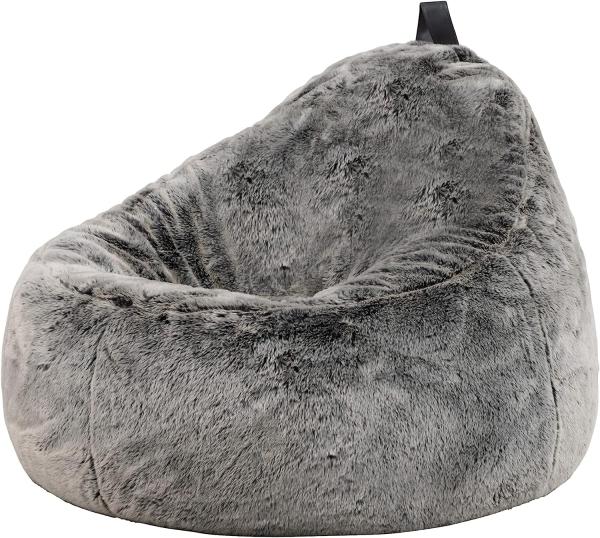 Icon Sitzsack-Sessel Flauschig aus Kunstfell „Kokon“, Grau, Sitzsack Erwachsene mit Füllung, Indoor Sitzsack Kuschelig Groß mit Lehne