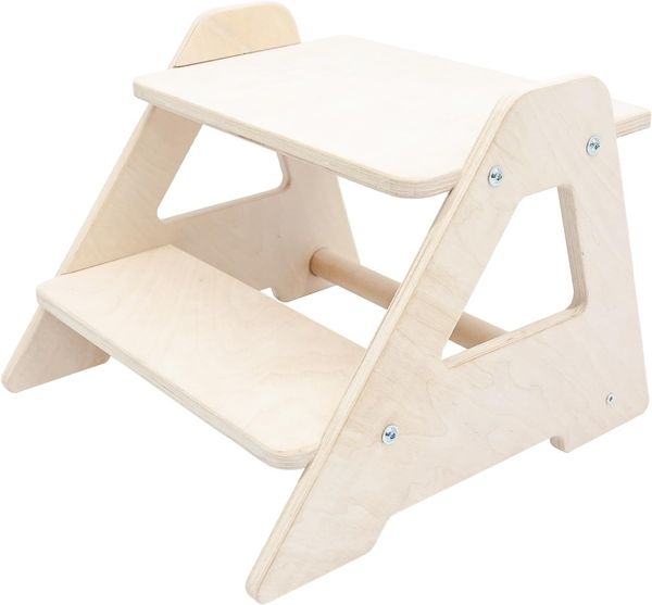 MAMOI® Kinder Tritthocker Zweistufig aus natürlichem Hol, Sicher und universell Kinderschemel 2 Stufen