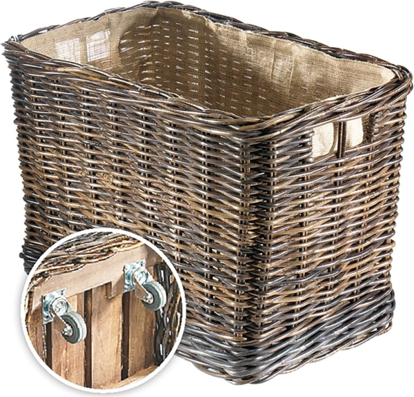 Kobolo Kaminholzkorb Holzkorb aus Rattan mit Jute und stabilen Rollen