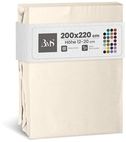 Bettwaesche-mit-Stil Mako-Satin Spannbettlaken natur 200x220cm