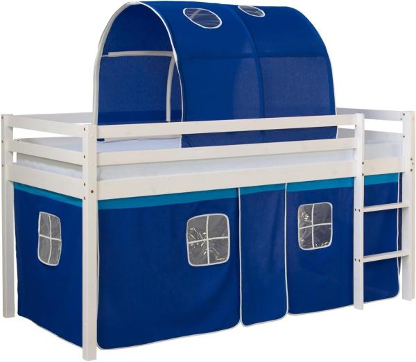 Hochbett Kinderbett Tunnel Vorhang blau 90x200 Jugendbett Kiefer