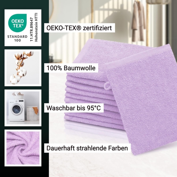 ZOLLNER Waschlappen, (10-St), dauerhaft strahlende Farben, weich, 16x21 cm, 100% Baumwolle, vom Hotelwäschespezialisten Bild 3