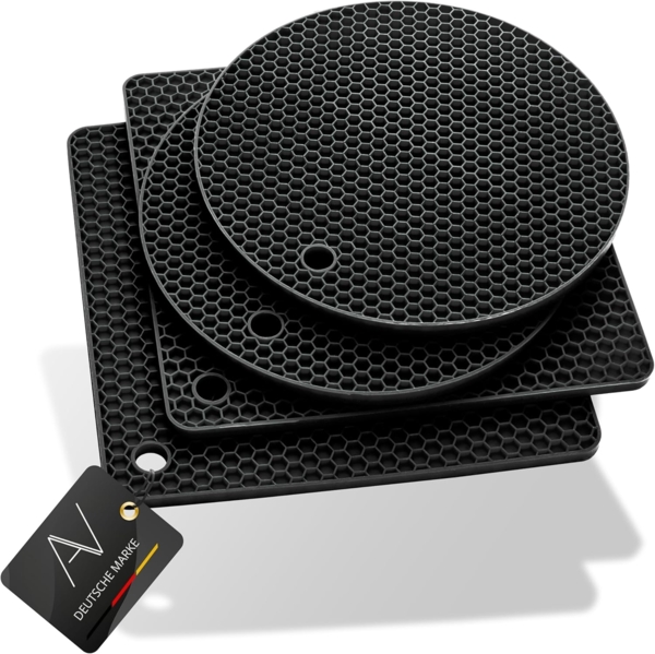 AVANA Topfuntersetzer Silikon Untersetzer Multifunktional Pfannenuntersetzer Topflappen, Zubehör für Töpfe, Pfannen, Auflaufformen, 4er Set, Hitzebeständig, Wabenmuster (2 Rund, 2 Viereckig)