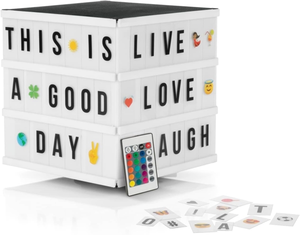 EASYmaxx LED Dekolicht LED-Leuchtkasten Würfel 173 Buchstaben & 150 Moodjis