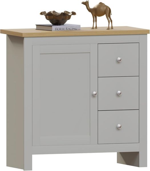 Vida Designs Arlington Sideboard mit 3 Schubladen und Tür Schrank Anrichte Aufbewahrung MDF Möbel Grau