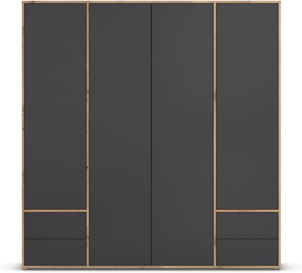 Rauch Möbel Nabila Kleiderschrank für Schlafzimmer, Kinderzimmer, Jugendzimmer, 4-türig, 4 Schubladen, Push-to-Open, Zubehör Premium, Farbe Grau metallic, Schwarz/Eiche Artisan, Holz, Breite 187cm Bild 9