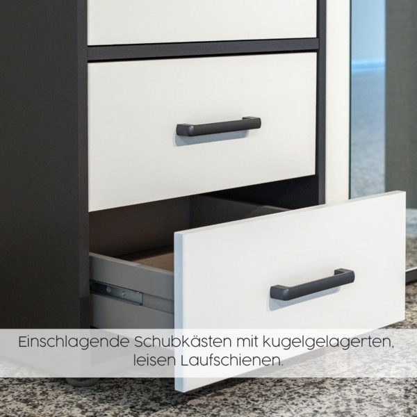 Rauch Möbel Nabila Kleiderschrank für Schlafzimmer, Kinderzimmer, Jugendzimmer, 4-türig, 4 Schubladen, Push-to-Open, Zubehör Premium, Farbe Grau metallic, Schwarz/Eiche Artisan, Holz, Breite 187cm Bild 15