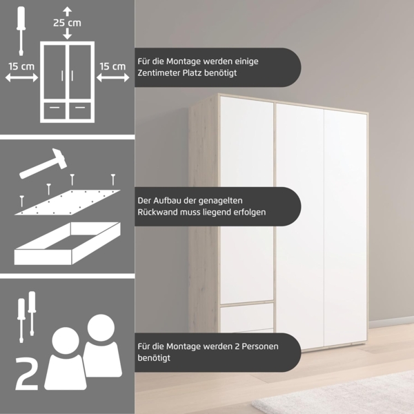 Rauch Möbel Nabila Kleiderschrank für Schlafzimmer, Kinderzimmer, Jugendzimmer, 4-türig, 4 Schubladen, Push-to-Open, Zubehör Premium, Farbe Grau metallic, Schwarz/Eiche Artisan, Holz, Breite 187cm Bild 6