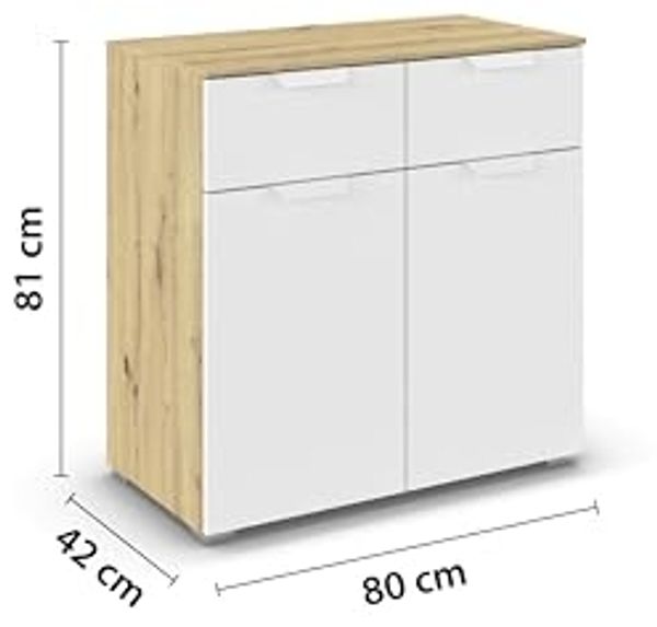 rauch Aditio Box, Kommode, 2-türig, 2 Schubladen, mit Softclose-Funktion, Farbe Weiß/Eiche Artisan, BxHxT 80x81x42cm Bild 3