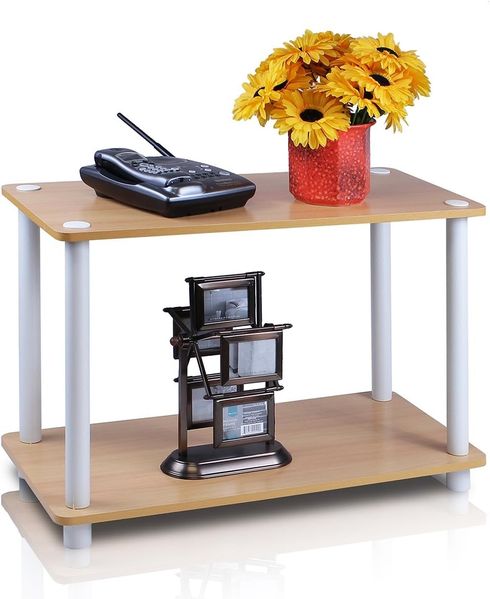 Furinno Turn-N-Tube 2-Tier ohne Werkzeug Rohrboden / Beistelltisch, Holz, Buche / Weiß, 59.9 (Breite) x 40 (Höhe) x 29.5 (Tiefe) cm