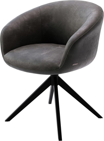 Drehstuhl Vinka-Flex mit Armlehnen Mikrofaser Anthrazit Vintage Kreuzgestell breit Schwarz 360° drehbar Taschenfederkern