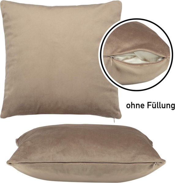 Barbons Kissenbezug 50x50 2er Set – Samt Dekokissenbezug weiche Kissenbezüge Kissenhülle mit Reißverschluss Kopfkissenbezug (50x50, Hellbraun) Bild 2