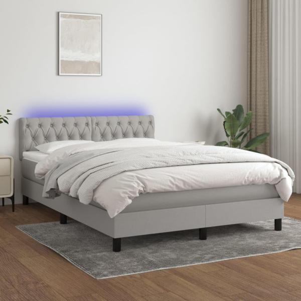 vidaXL Boxspringbett mit Matratze & LED Hellgrau 140x200 cm Stoff 3133397