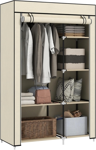 HOMCOM Stoffschrank Klappbarer Kleiderschrank Faltbare Garderobe in Vlies-Optik (Kleiderständer, 1-St, Faltschrank) Cremeweiß, 103 x 43 x 162,5 cm