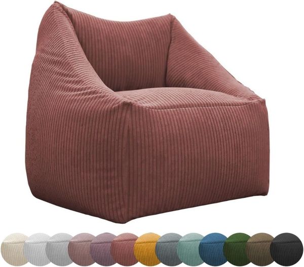 chilly pilley Mini Cord Sitzsack Sitzkissen EPS-Perlen Füllung Bodenkissen Sessel Gartenkissen Kissen Lounge mit Rückenlehne Sitz (Dunkelpink)