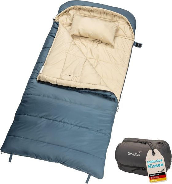 Skandika Deckenschlafsack für Erwachsene, Oppdal 190, 3 Jahreszeiten, bis 7 °C, mit Kopfteil, kleines Packmaß, 2-Wege Reißverschluss mit Skandika Zughilfen